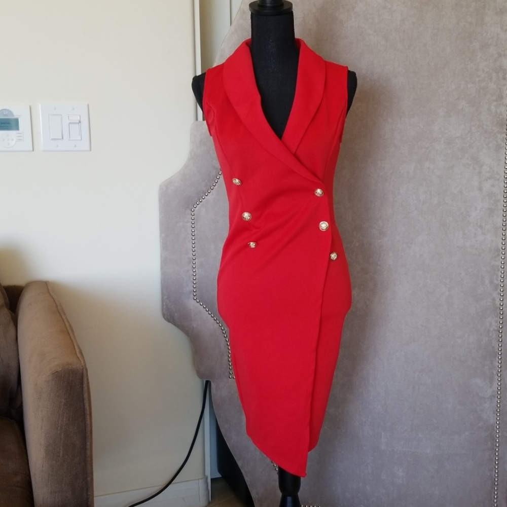 Red button down dress